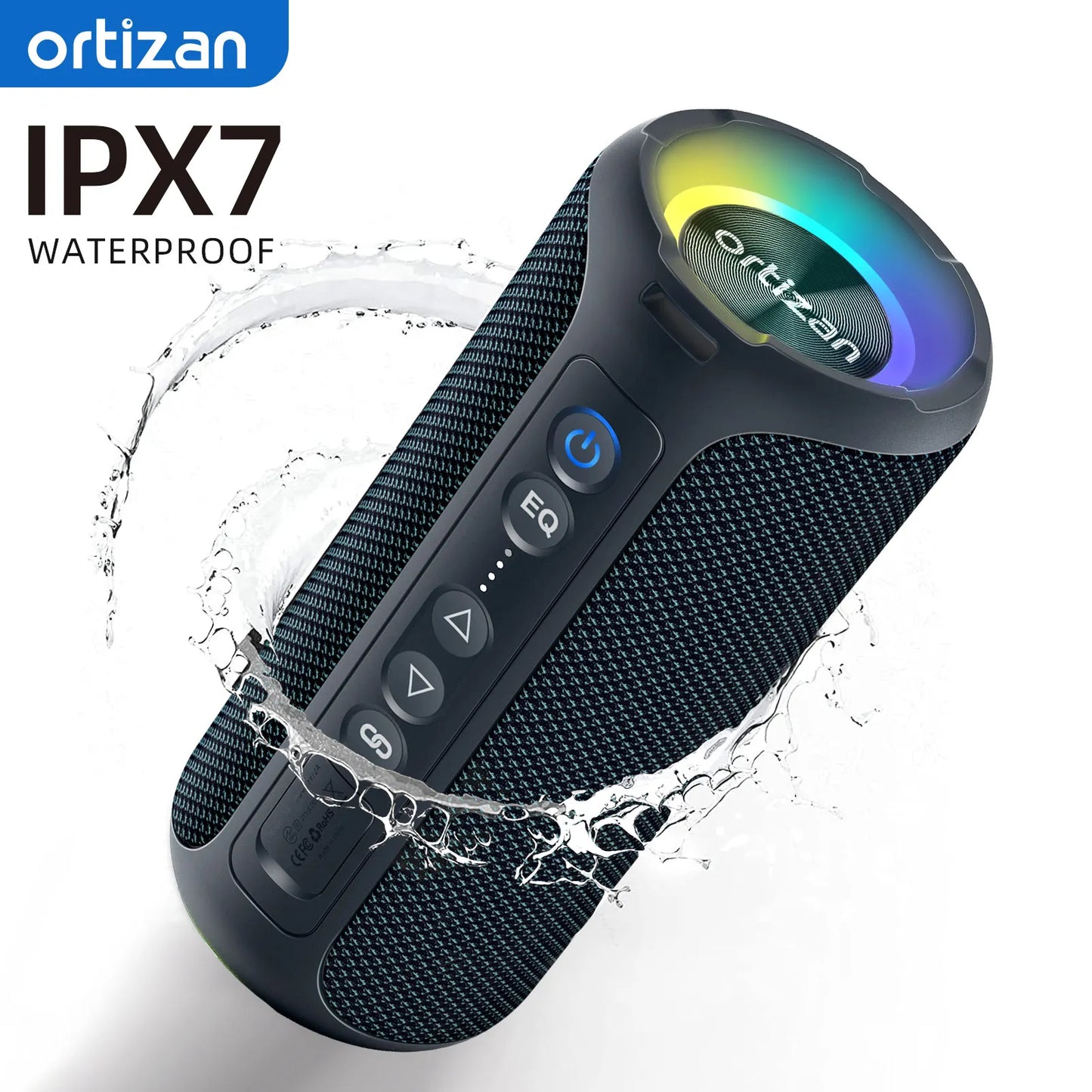 Enceinte Portable Bluetooth 5.3 sans Fil avec Bass Puissantes, Étanche IPX7, Subwoofer à 360