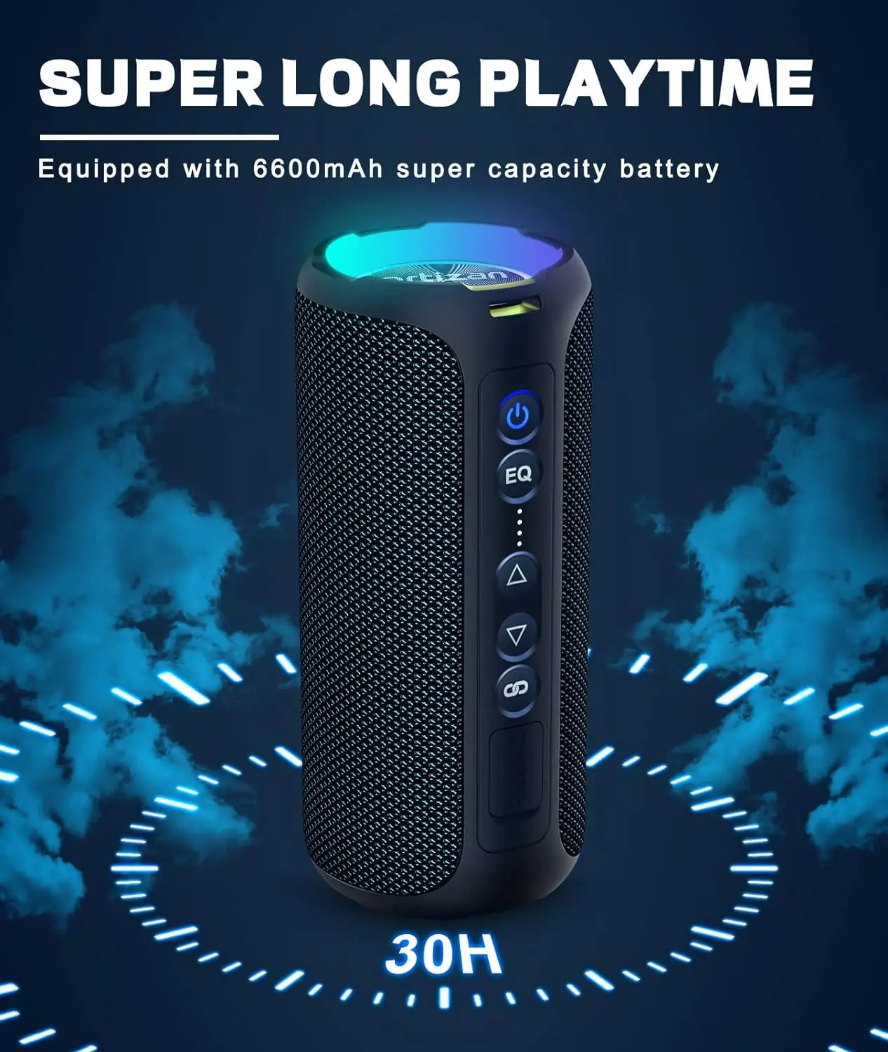 Enceinte Portable Bluetooth 5.3 sans Fil avec Bass Puissantes, Étanche IPX7, Subwoofer à 360