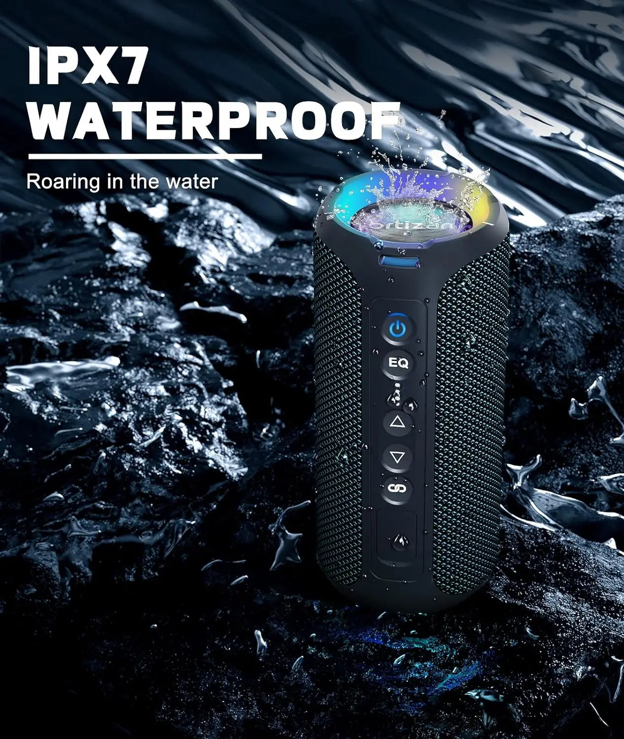 Enceinte Portable Bluetooth 5.3 sans Fil avec Bass Puissantes, Étanche IPX7, Subwoofer à 360