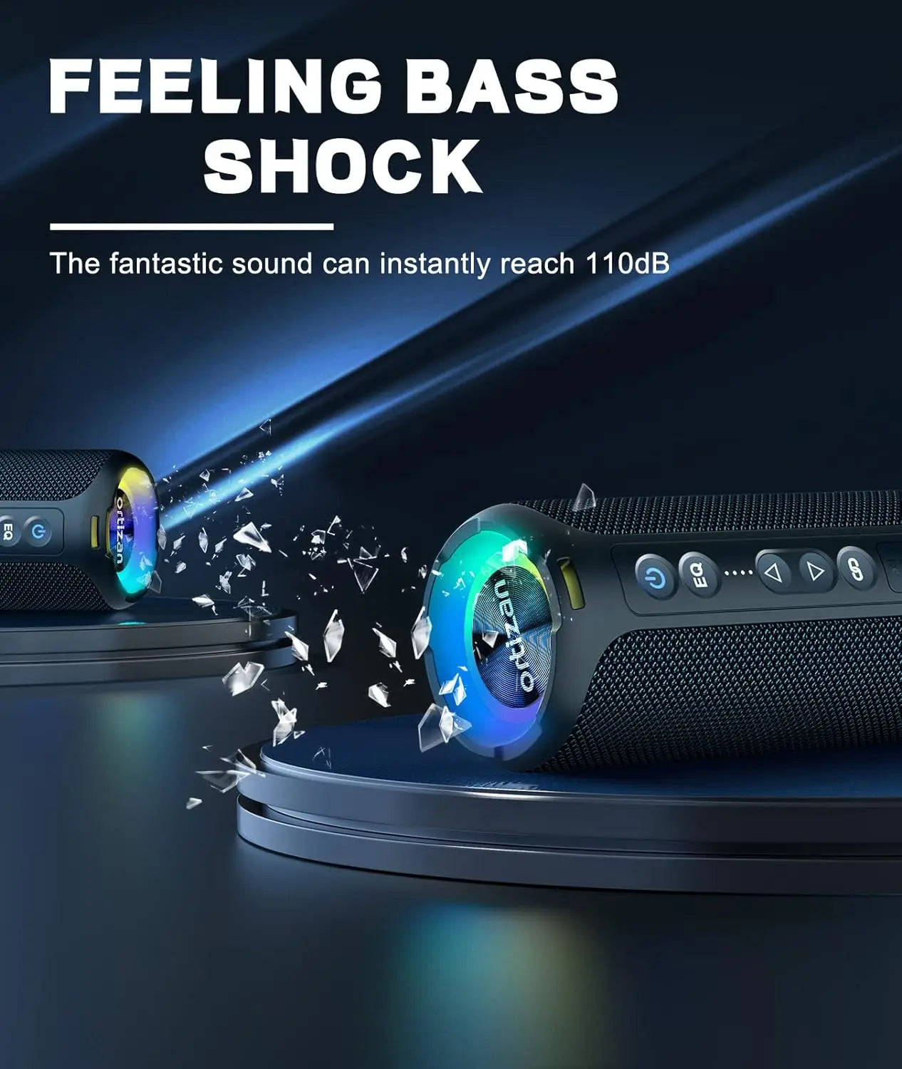 Enceinte Portable Bluetooth 5.3 sans Fil avec Bass Puissantes, Étanche IPX7, Subwoofer à 360