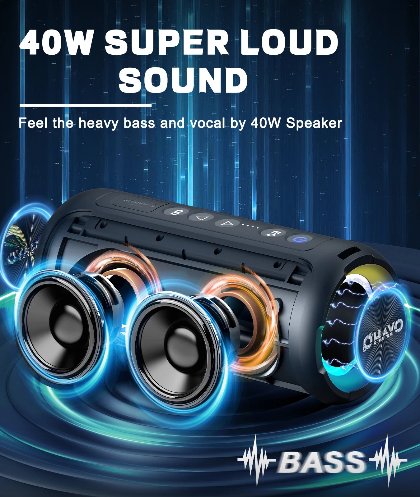 Enceinte Portable Bluetooth 5.3 sans Fil avec Bass Puissantes, Étanche IPX7, Subwoofer à 360