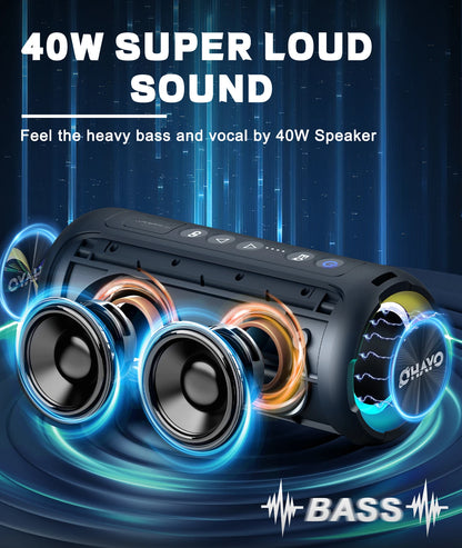 Enceinte Portable Bluetooth 5.3 sans Fil avec Bass Puissantes, Étanche IPX7, Subwoofer à 360