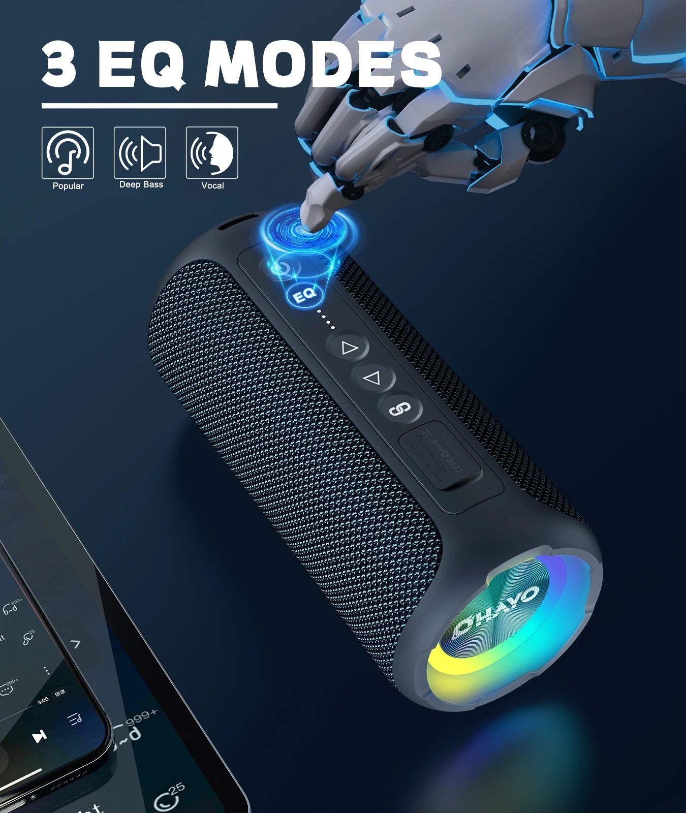 Enceinte Portable Bluetooth 5.3 sans Fil avec Bass Puissantes, Étanche IPX7, Subwoofer à 360